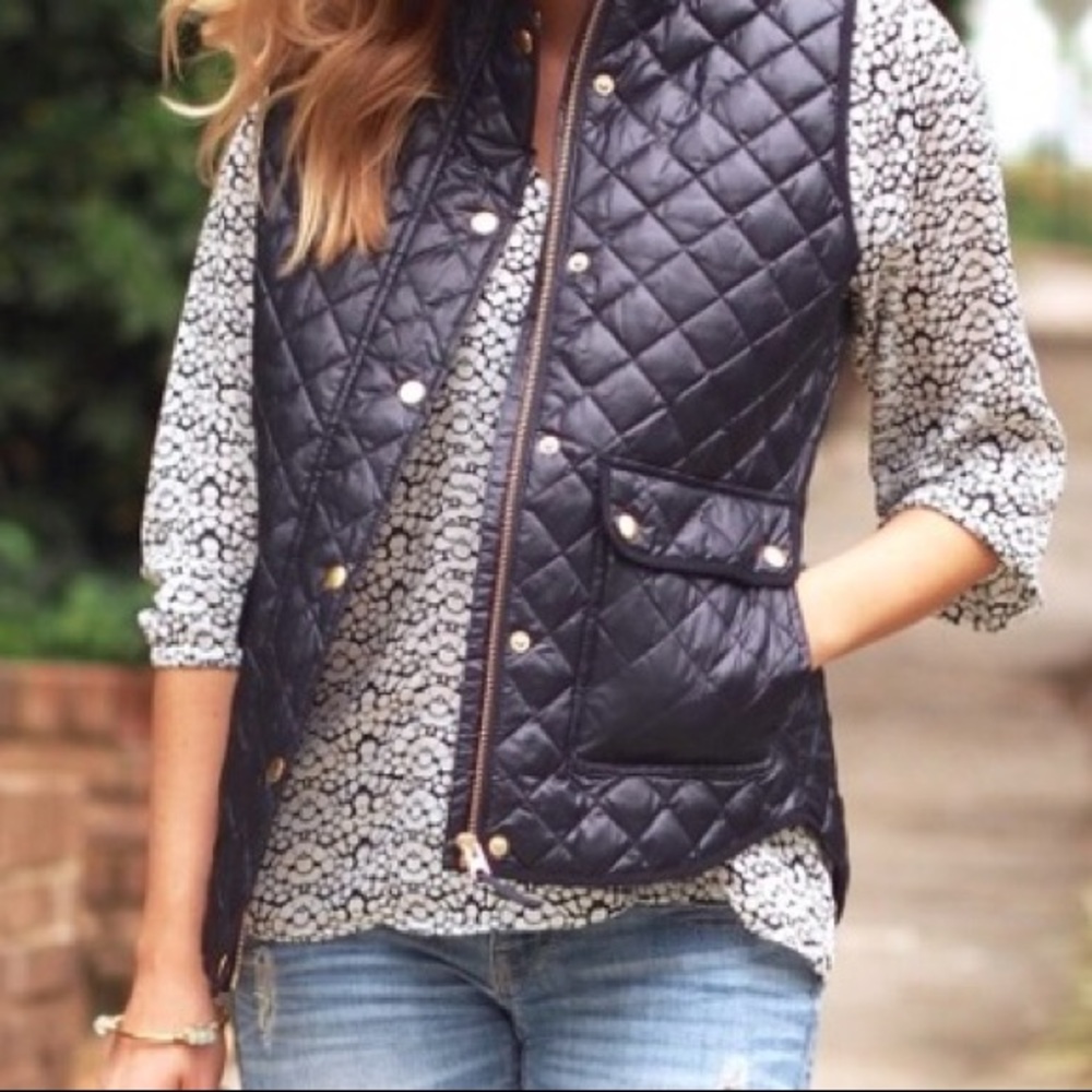 J Crew Shiny Quilted Field Vest Size Small Navy